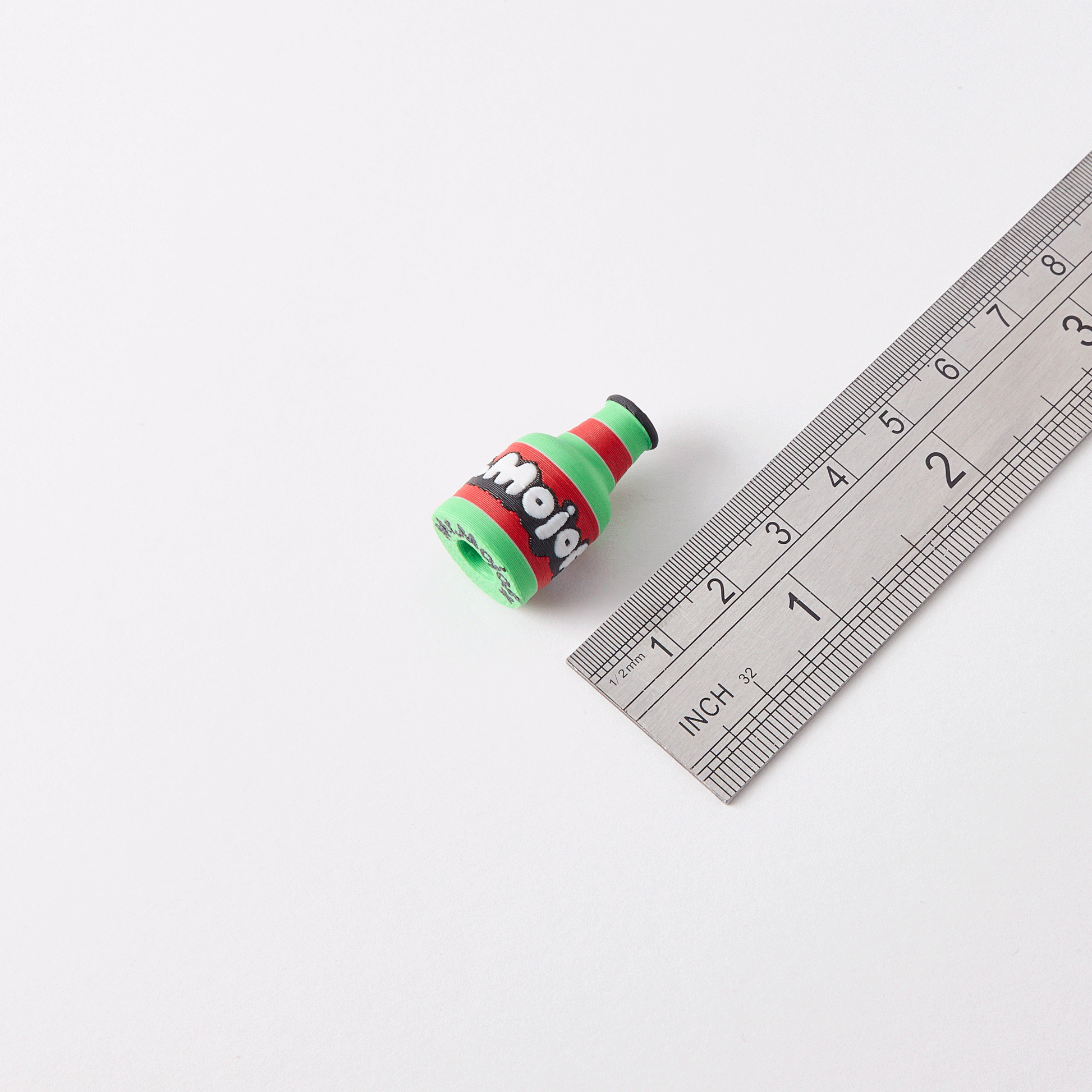 Bottle Knob Cap — ruler size reference showing Munchies custom bottle DJ knob cap dimensions