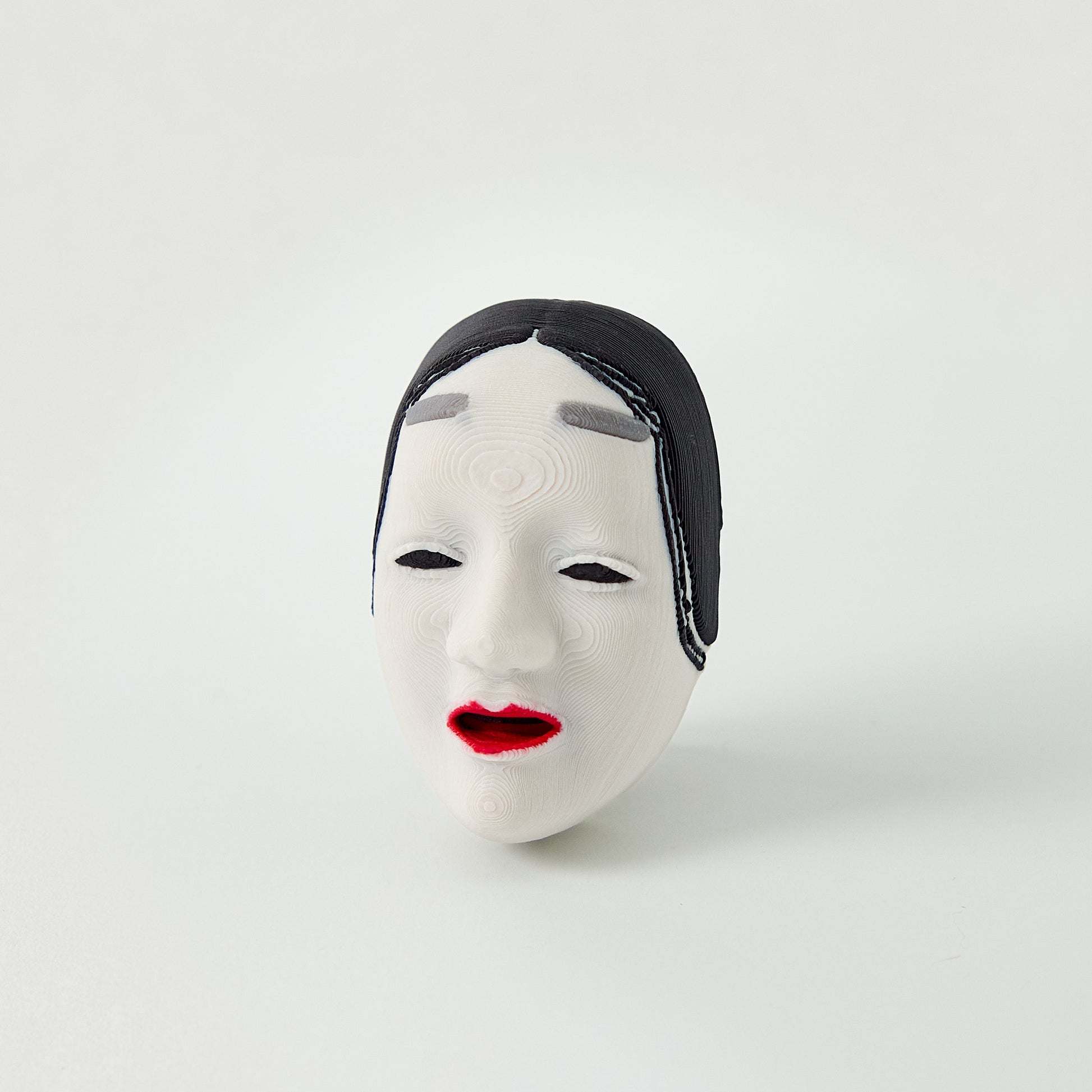 Koomote Topper — Japanese Noh pale feminine mask effects pedal switch topper front view for 10mm guitar and bass footswitch