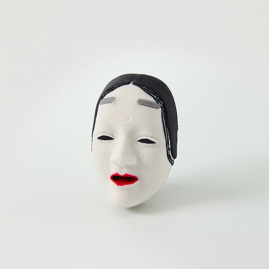 Koomote Topper — Japanese Noh pale feminine mask effects pedal switch topper front view for 10mm guitar and bass footswitch