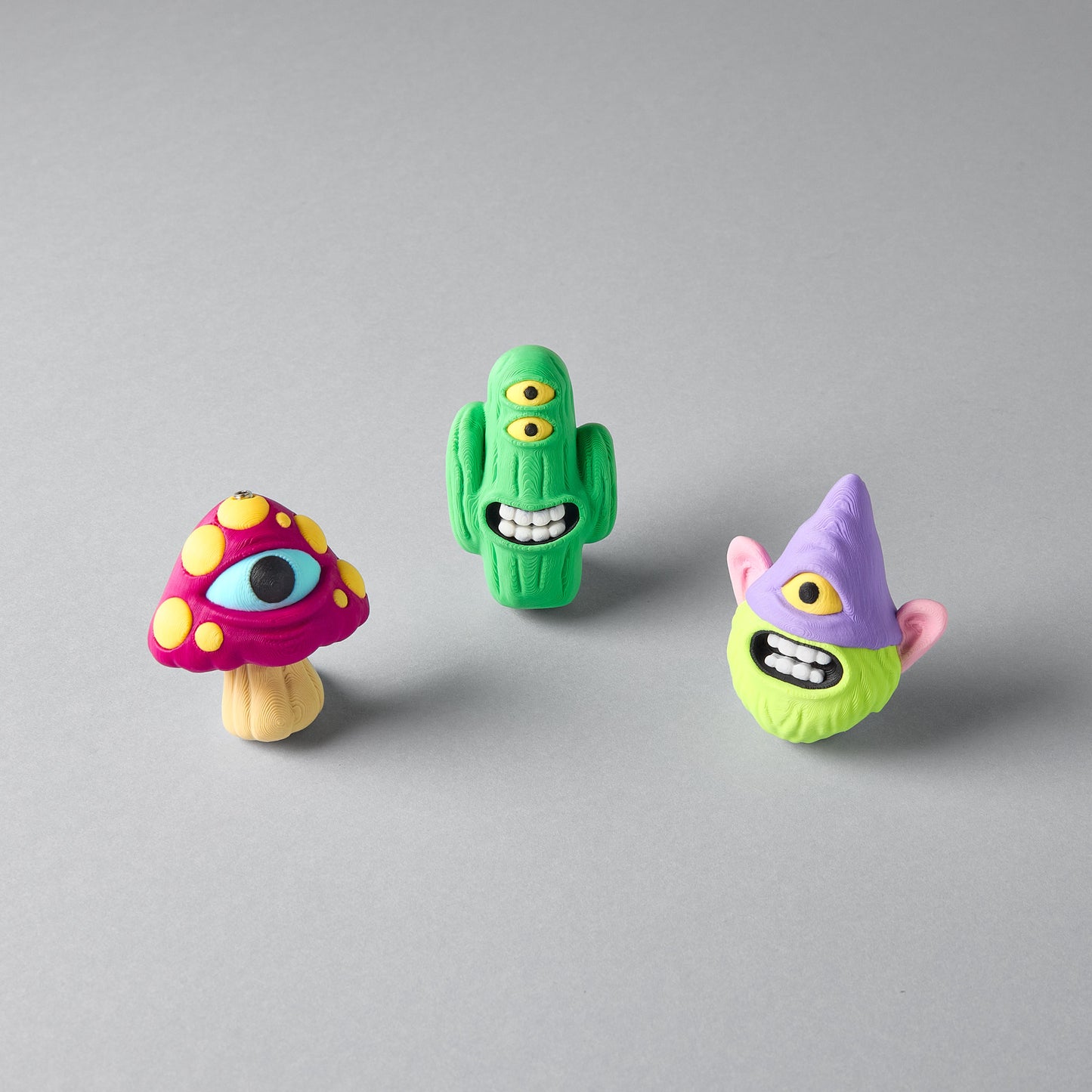 LURK Artist Series guitar pedal switch toppers — mushroom, cactus and gnome characters by Mr.MojoFx