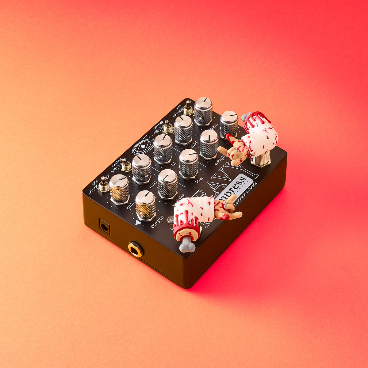 Mr. MojoFX Dogtown Broken Arm switch topper installed on a black empress effects heavy guitar effects pedal – Dogtown Collection by Mr. MojoFX