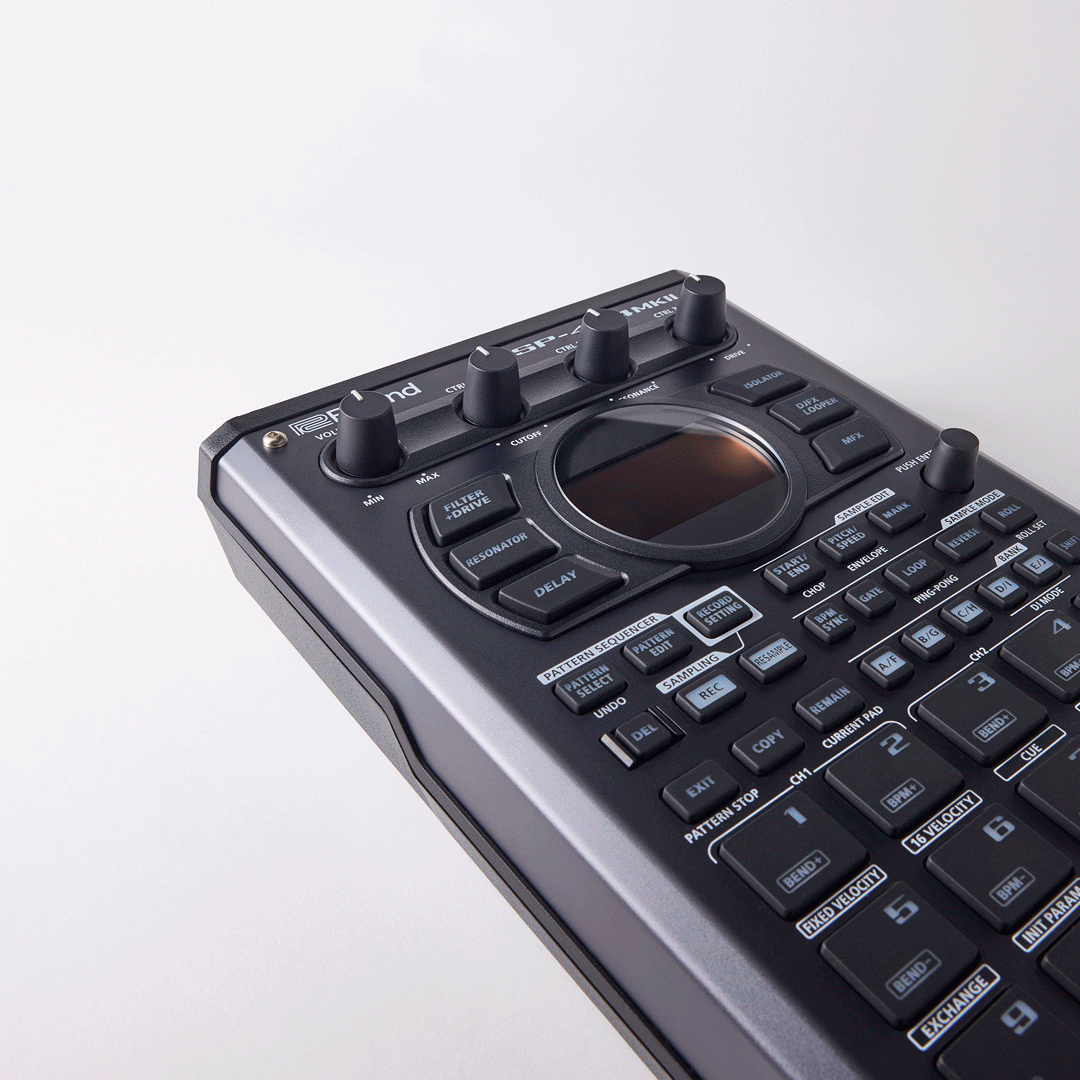 Mr.MojoFx Munchies Knob Caps — easy and secure screw fit animation on Roland SP-404MKII Sampler showing allen key on custom knob cap